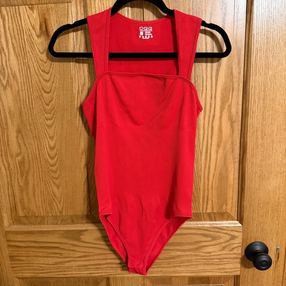Tops - OQQ Red Ribbed Bodysuit
